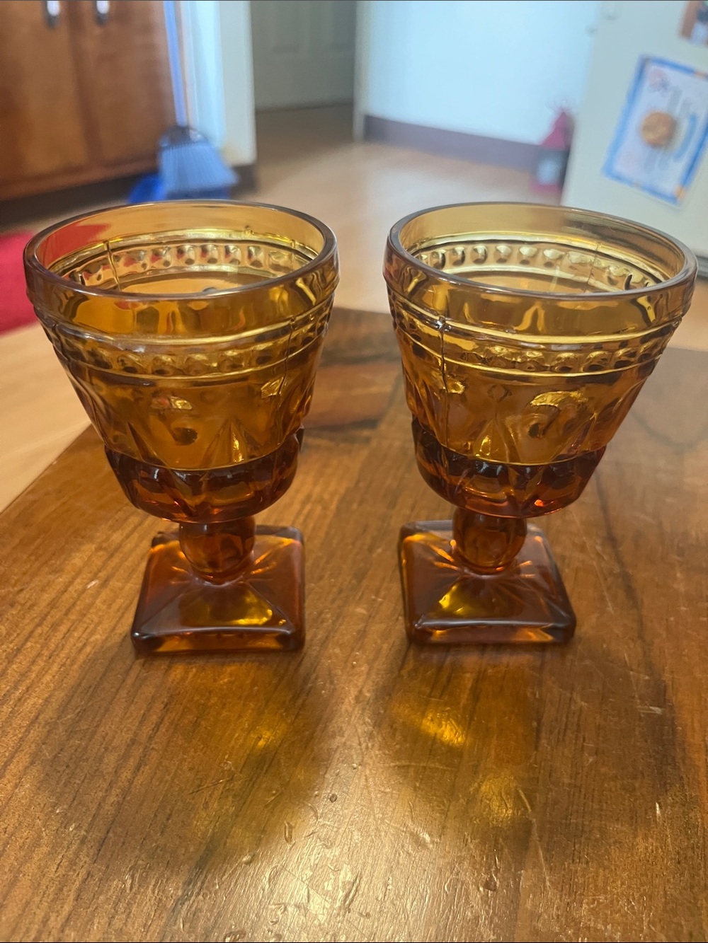 Indiana Glass Park Lane Colony Amber Footed Water Goblet Vintage